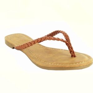 NWT Wild Diva Lounge-Braided Straps Flip Flops-Cognac